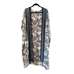 Lane Bryant Long open front kimono Navy white floral one size Boho Chic